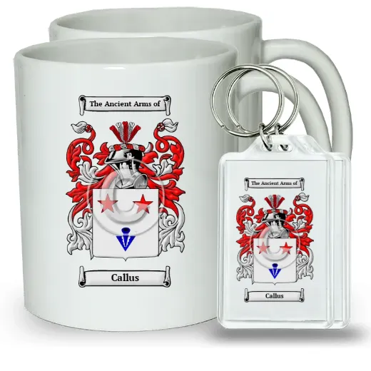 Callus Pair of Coffee Mugs and Pair of Keychains
