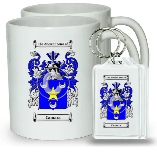 Camara Pair of Coffee Mugs and Pair of Keychains