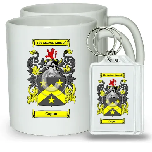 Capon Pair of Coffee Mugs and Pair of Keychains
