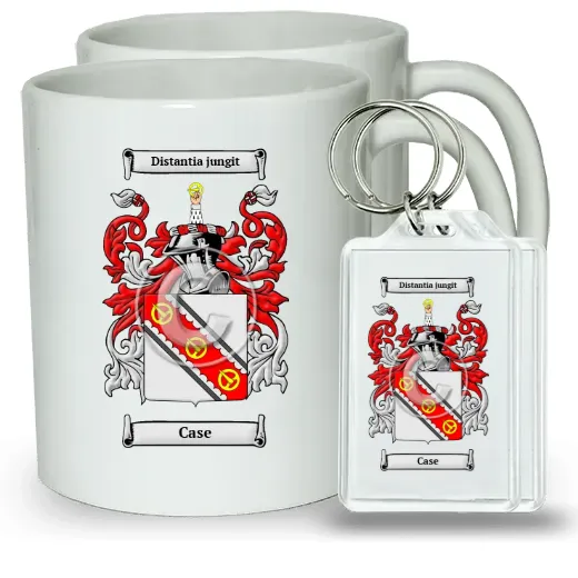 Case Pair of Coffee Mugs and Pair of Keychains