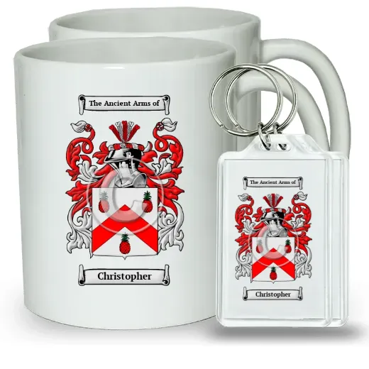 Christopher Pair of Coffee Mugs and Pair of Keychains