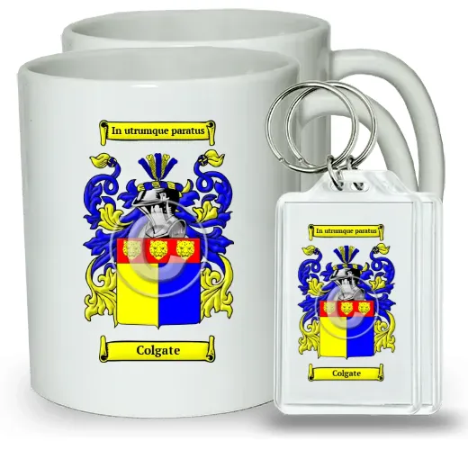 Colgate Pair of Coffee Mugs and Pair of Keychains
