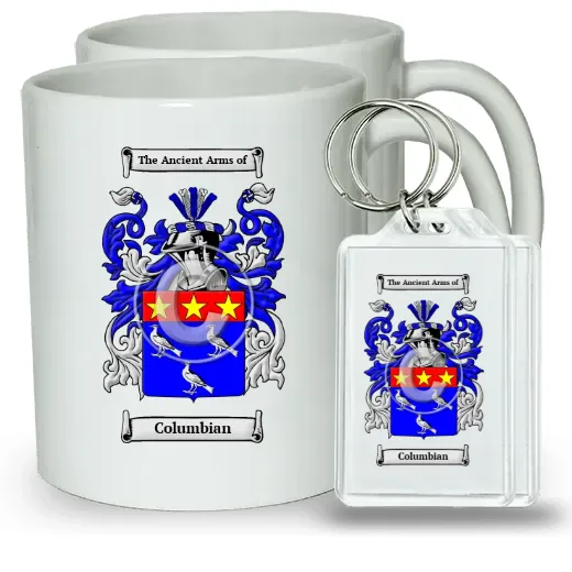 Columbian Pair of Coffee Mugs and Pair of Keychains