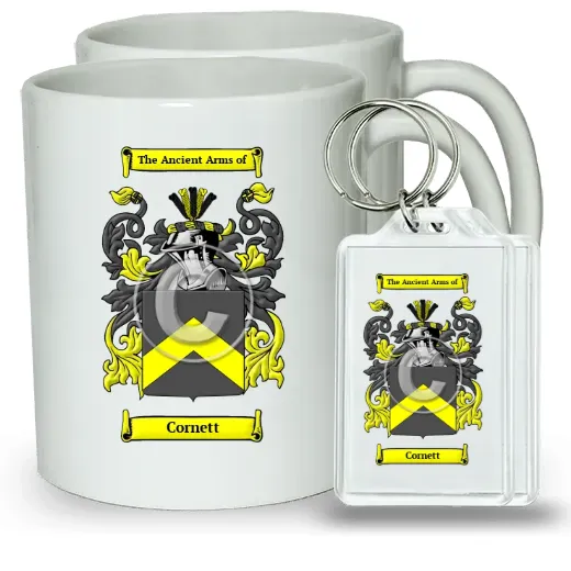 Cornett Pair of Coffee Mugs and Pair of Keychains
