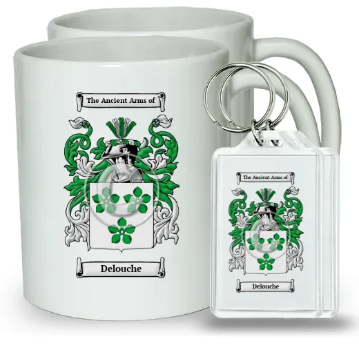 Delouche Pair of Coffee Mugs and Pair of Keychains