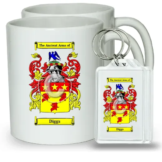 Diggs Pair of Coffee Mugs and Pair of Keychains