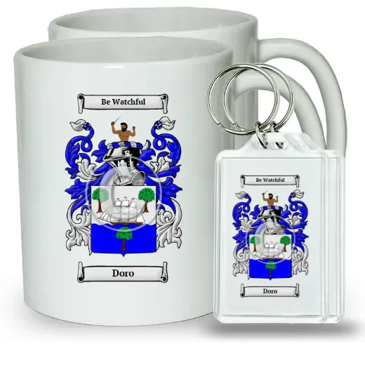 Doro Pair of Coffee Mugs and Pair of Keychains