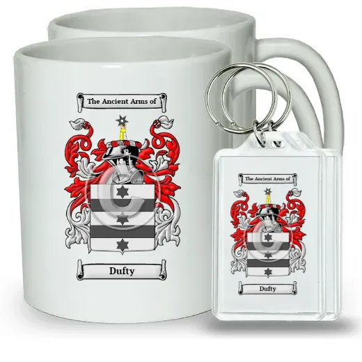 Dufty Pair of Coffee Mugs and Pair of Keychains