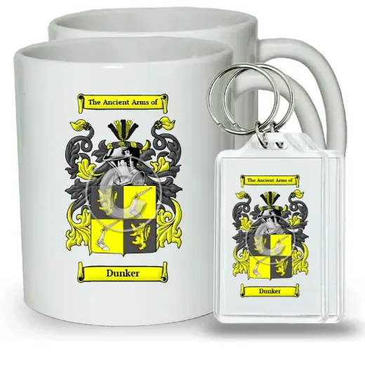 Dunker Pair of Coffee Mugs and Pair of Keychains