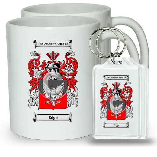 Edge Pair of Coffee Mugs and Pair of Keychains