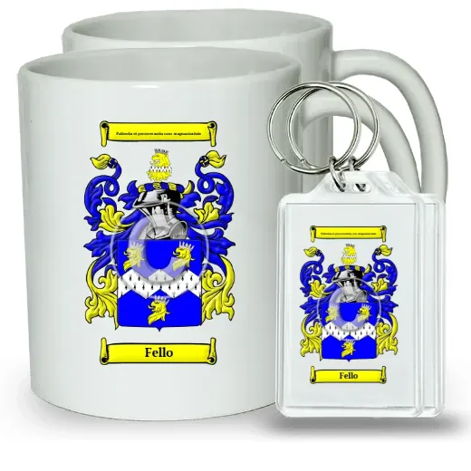 Fello Pair of Coffee Mugs and Pair of Keychains