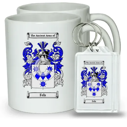 Fels Pair of Coffee Mugs and Pair of Keychains