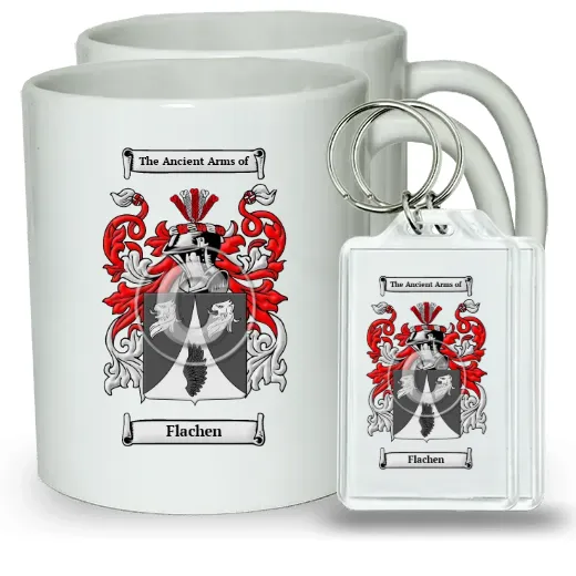 Flachen Pair of Coffee Mugs and Pair of Keychains