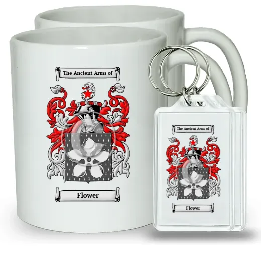 Flower Pair of Coffee Mugs and Pair of Keychains