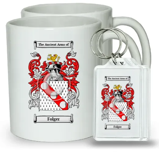 Folger Pair of Coffee Mugs and Pair of Keychains
