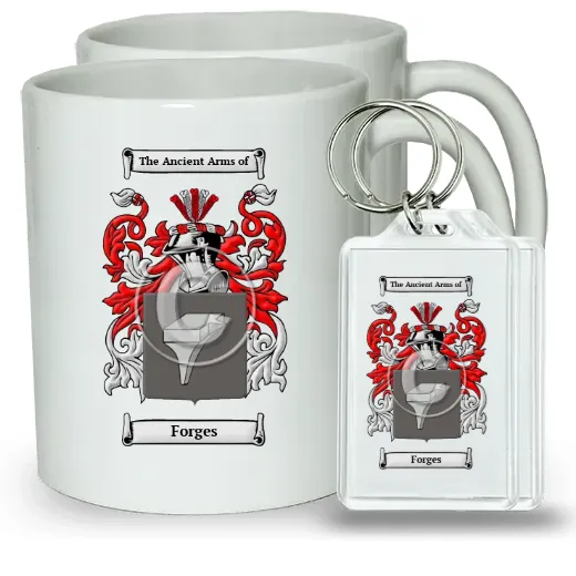 Forges Pair of Coffee Mugs and Pair of Keychains