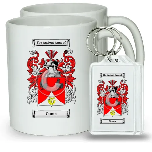 Guma Pair of Coffee Mugs and Pair of Keychains