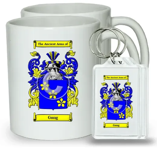 Gung Pair of Coffee Mugs and Pair of Keychains