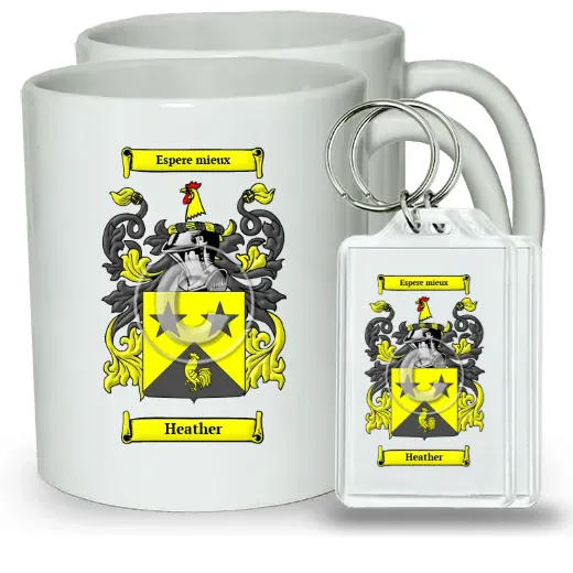 Heather Pair of Coffee Mugs and Pair of Keychains
