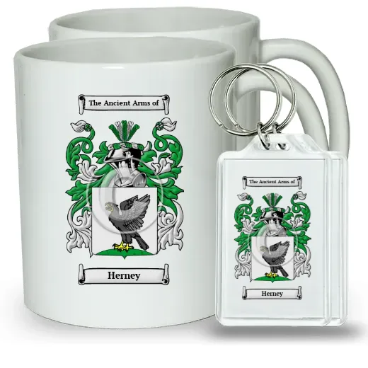Herney Pair of Coffee Mugs and Pair of Keychains