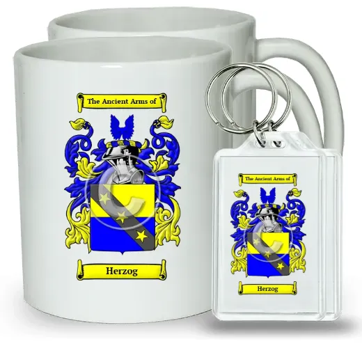 Herzog Pair of Coffee Mugs and Pair of Keychains