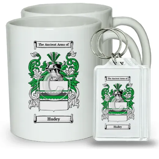 Hudey Pair of Coffee Mugs and Pair of Keychains