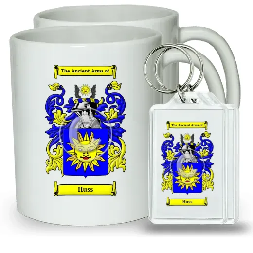 Huss Pair of Coffee Mugs and Pair of Keychains