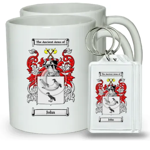 John Pair of Coffee Mugs and Pair of Keychains