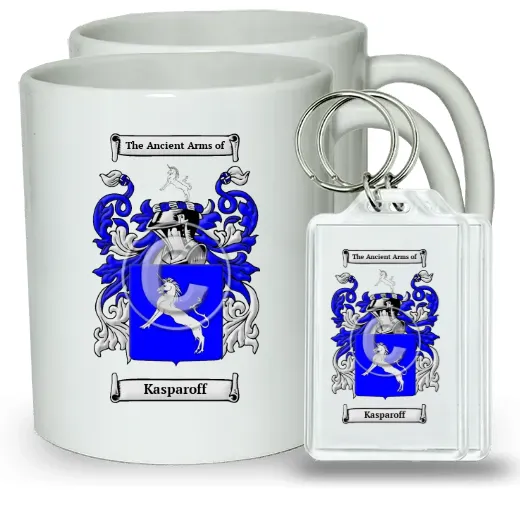 Kasparoff Pair of Coffee Mugs and Pair of Keychains