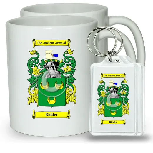 Kidder Pair of Coffee Mugs and Pair of Keychains