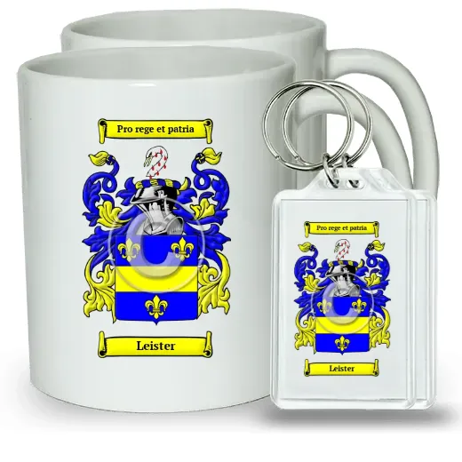 Leister Pair of Coffee Mugs and Pair of Keychains