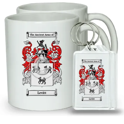 Levitt Pair of Coffee Mugs and Pair of Keychains