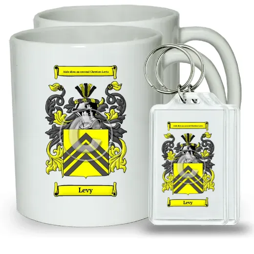 Levy Pair of Coffee Mugs and Pair of Keychains