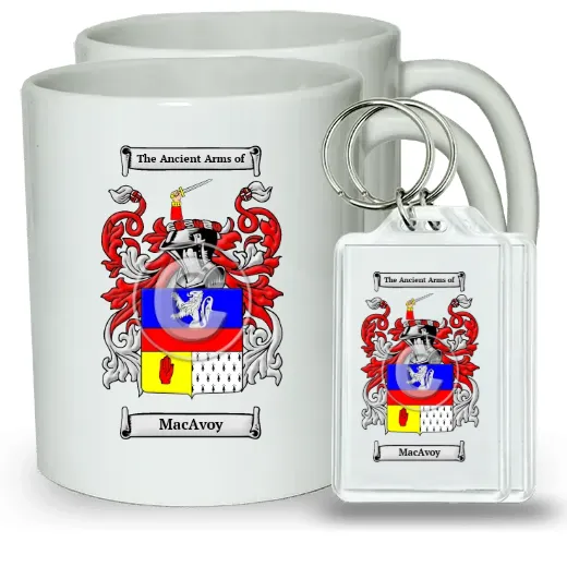 MacAvoy Pair of Coffee Mugs and Pair of Keychains