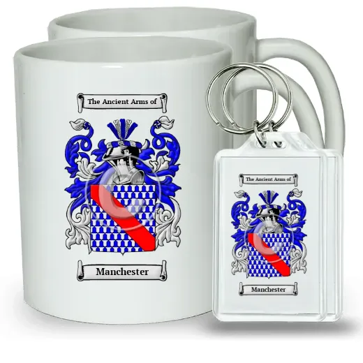 Manchester Pair of Coffee Mugs and Pair of Keychains