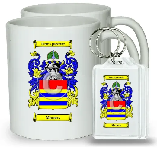Maners Pair of Coffee Mugs and Pair of Keychains