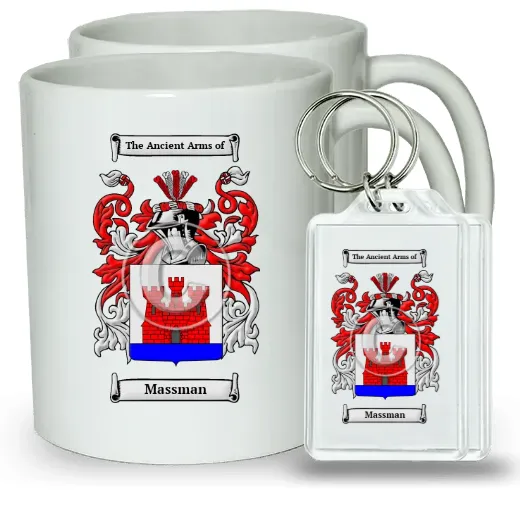 Massman Pair of Coffee Mugs and Pair of Keychains