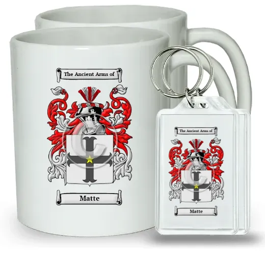 Matte Pair of Coffee Mugs and Pair of Keychains