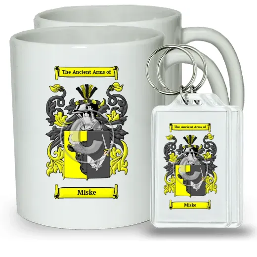 Miske Pair of Coffee Mugs and Pair of Keychains