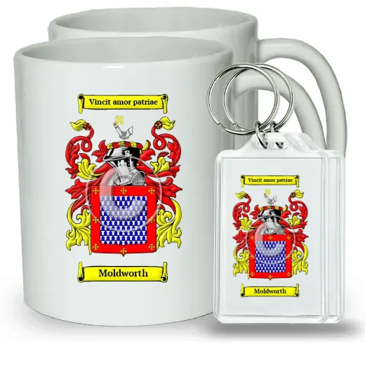 Moldworth Pair of Coffee Mugs and Pair of Keychains
