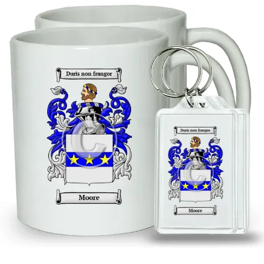 Moore Pair of Coffee Mugs and Pair of Keychains