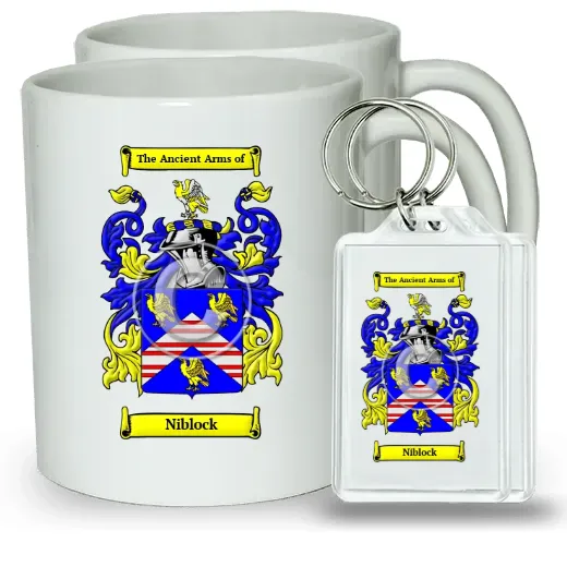 Niblock Pair of Coffee Mugs and Pair of Keychains