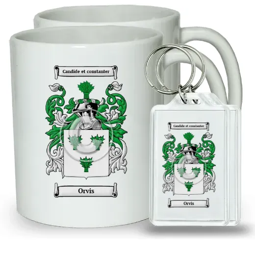 Orvis Pair of Coffee Mugs and Pair of Keychains