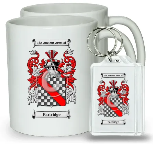 Partridge Pair of Coffee Mugs and Pair of Keychains