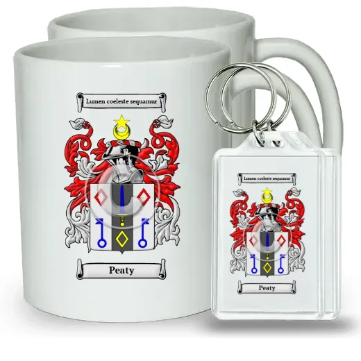 Peaty Pair of Coffee Mugs and Pair of Keychains