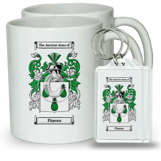 Pineau Pair of Coffee Mugs and Pair of Keychains