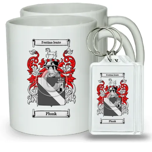 Plunk Pair of Coffee Mugs and Pair of Keychains
