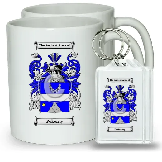 Pokorny Pair of Coffee Mugs and Pair of Keychains