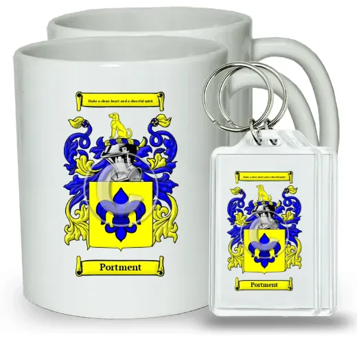 Portment Pair of Coffee Mugs and Pair of Keychains