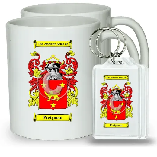Pretyman Pair of Coffee Mugs and Pair of Keychains